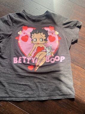Betty Boop Black Tee with Pink Heart and Red Accents